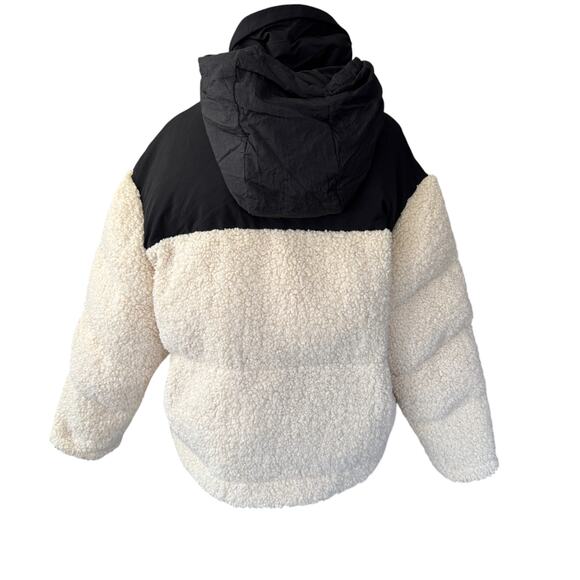 Maje Quilted Sherpa Puffer Coat Jacket Ecru Black Size 1 US 2-4 - Picture 5 of 12